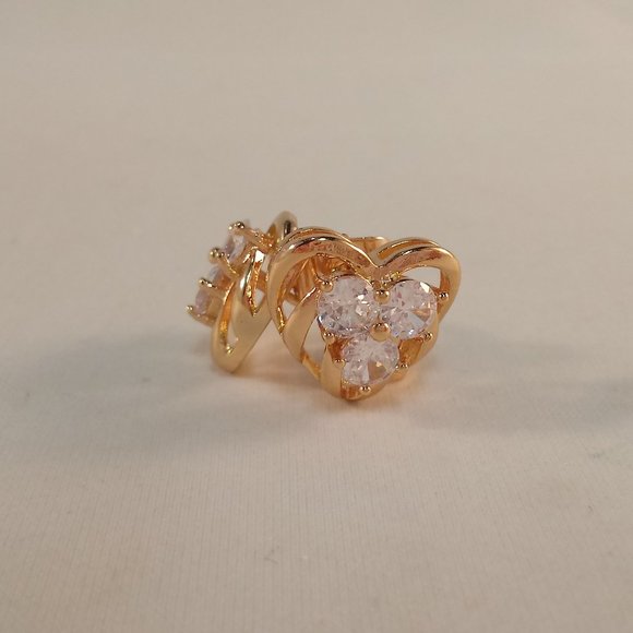 18K Yellow Gold Filled Heart White Diamond Zircon Stud Earrings Gorgeous Gift - Picture 4 of 6